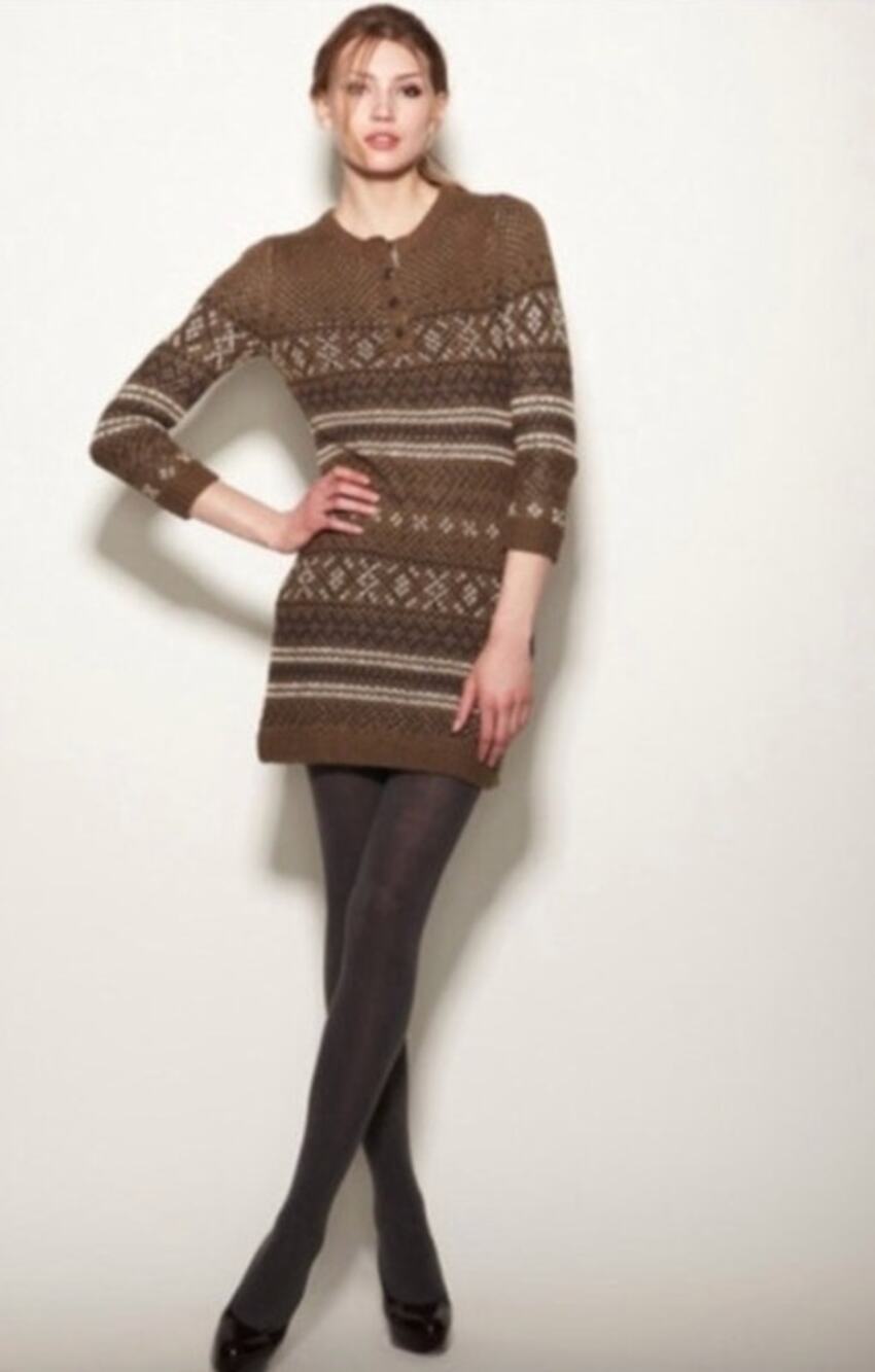 Charlotte Ronson Breton Sweater Dress Size M Brown Knit Mini